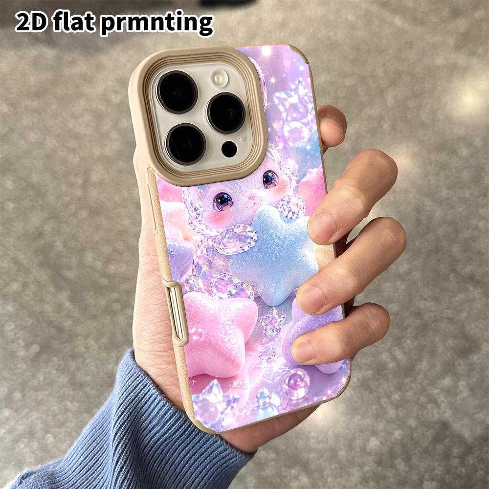Phone Case: 2D flat lambskin suitable for iPhone 18 17 16 15 14 13 Pro protective case, star rabbit, Christmas and Halloween gift