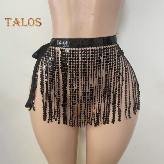 Юбка с пайетками и кисточками, блестящая мини-юбка для танца живота, бахрома, шарф на бедра для рейв-фестиваля, клубная одежда, костюм для выступлений на вечеринке