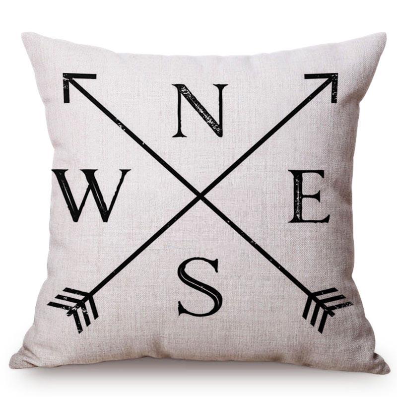 Navigation Sailboat Arrow Navy Sea Map Style Pillowcase Cotton Linen Marine Compass Decorative Pillow Cover Cushion Cover