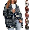Women's Fashion Long Sleeve Christmas Print V-Neck Button Loose Cardigan Top