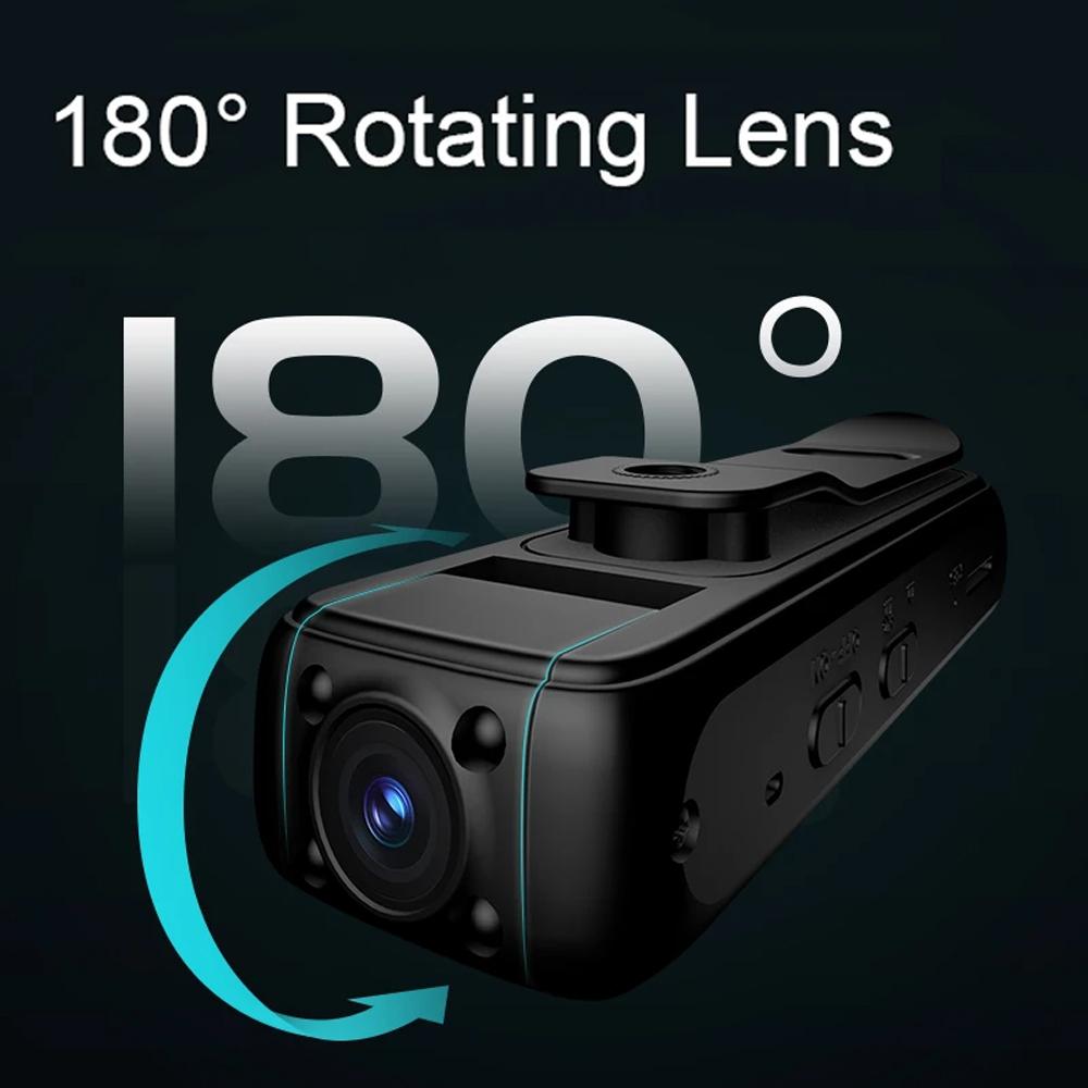 Мини-камера 2K HD, Wi-Fi, вращающийся объектив на 180°, спортивный видеорегистратор для занятий спортом на открытом воздухе, ночного видения, полицейская камера, задний зажим, длительный срок службы батареи