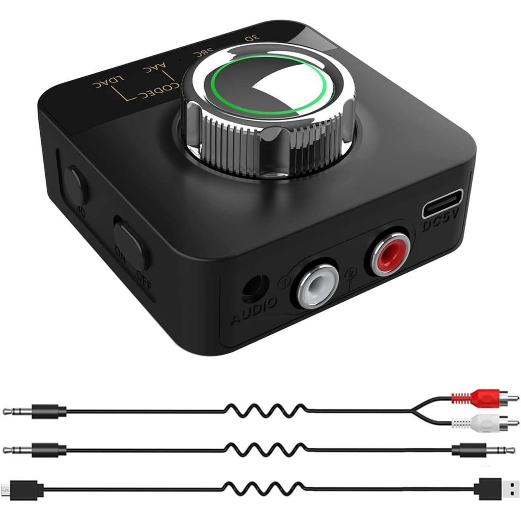 Bluetooth Audio Receiver, with LDAC/APTX Low Latency/APTX HD/AAC/SBC, Wireless RCA Audio Adapter with 3.5mm Jack/RCA Out for Hi Res Music Streaming
