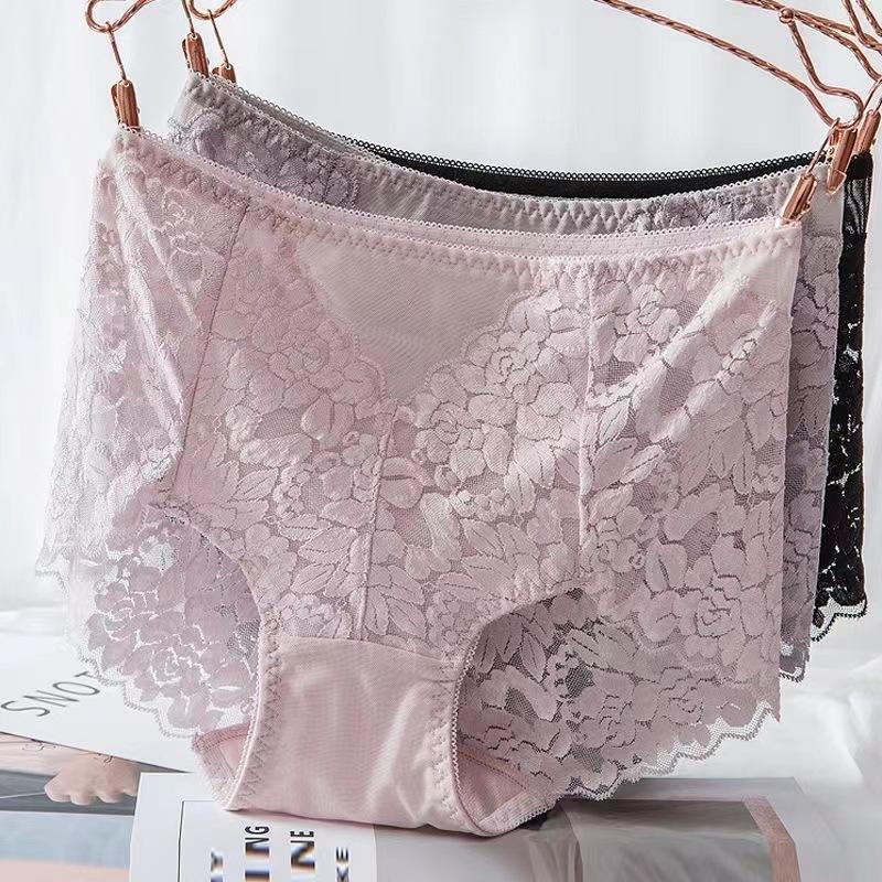 Ladies Sexy Mesh Panties High-waist Seamless Lace Underwear Briefs Transparent Silk Women Cotton Health Knickers Lingerie