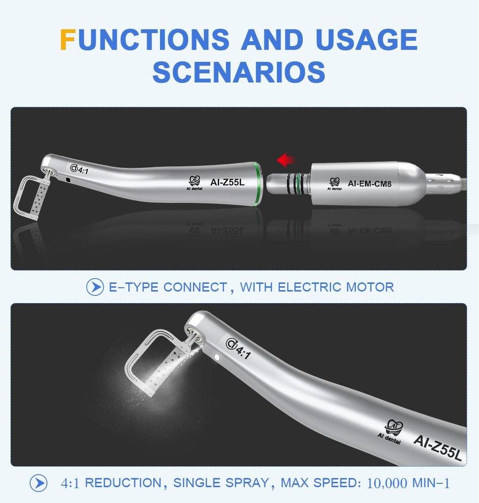 Стоматологический угловой наконечник AI-EVA-Z55L 4:1 полотно сабельной пилы, внутренний распылитель воды с оптоволоконным ортодонтическим наконечником