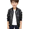 Baby Boys PU Jackets 1-13 Year Old Round Neck Jacket Autumn Winter Plus Velvet Thickening Black