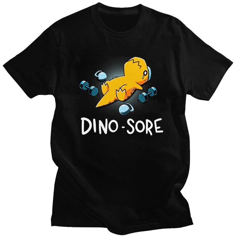 Dino Sore Funny Dinosaur Workout Gym Lifting Fitness T Shirts 100 Cotton Tees Shirt Streetwear Tshirts ShortSleeve Clothes
