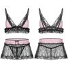 Mens Lingerie Bra Set Ruffles Lace Nightie Dress Sissy Panties Nightwear Crossdress Bra