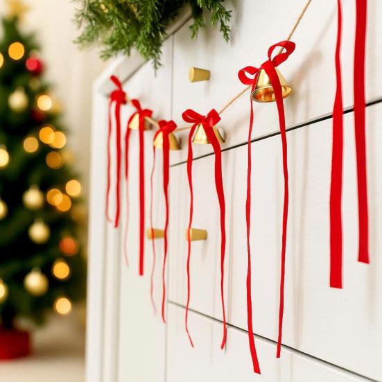 12 шт. бархатных бантов с бубенчиком, винтажные рождественские банты из ленты для гирлянды, венка, украшения рождественской елки