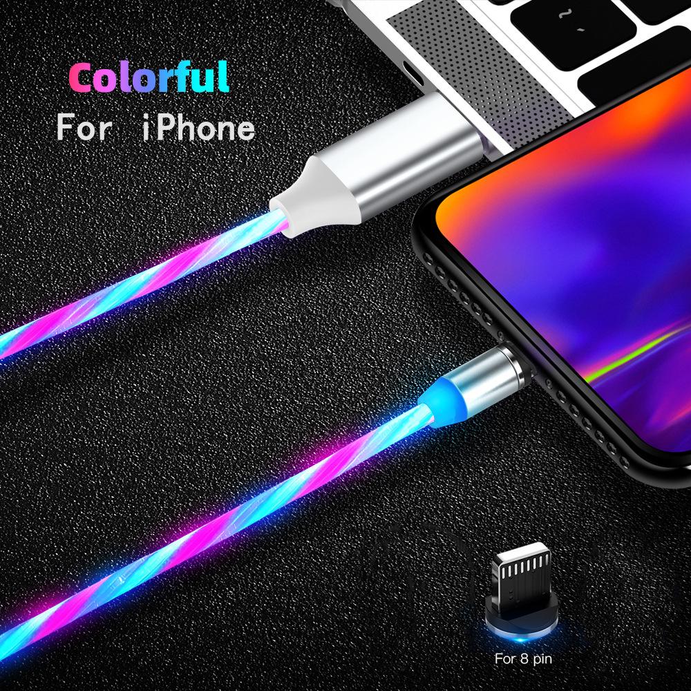 Магнитный светодиодный световой кабель Быстрая зарядка Магнит Micro USB Тип C Кабель светодиодный провод Шнур Type-C зарядное устройство