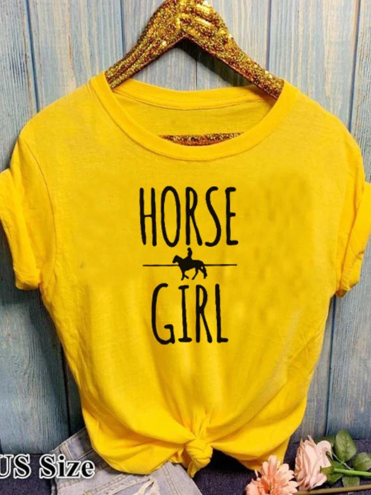 Футболка с принтом в виде буквы HORSE GIRL, женская, с коротким рукавом и круглым вырезом, свободная, летняя, женская, повседневная, футболка, топы, Camisetas Mujer