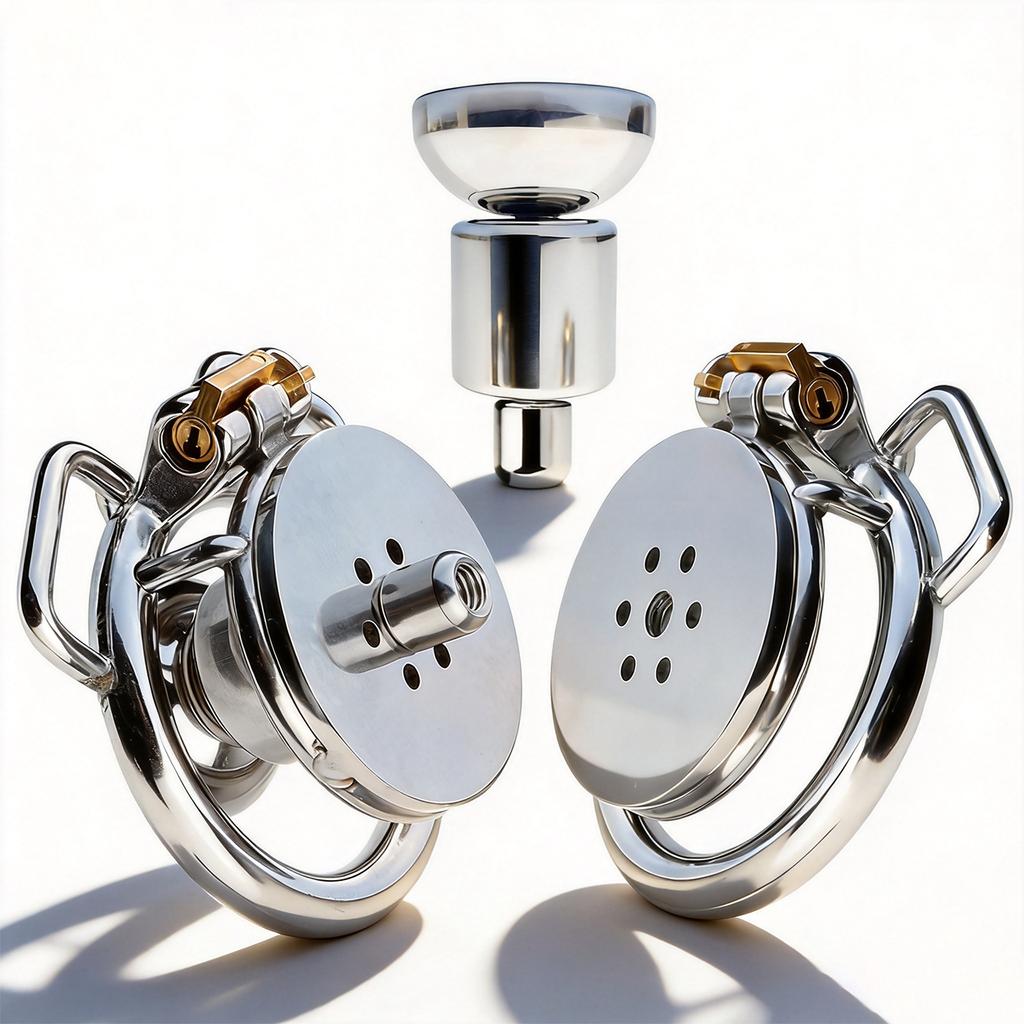 FRRK Premium Classic Flat Male Chastity Device Stainless Steel Cock Cage Lock with Big Metal Urine Support Base PU Wearable BeltGood product