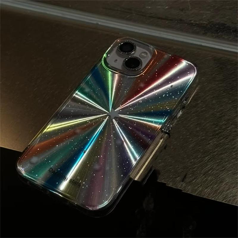 Luxury Laser Radiant Firework Rainbow Color Phone Case For iPhone 16 15 14 13 12 11 Pro Max Glitter Star Lens Protection Soft Cover