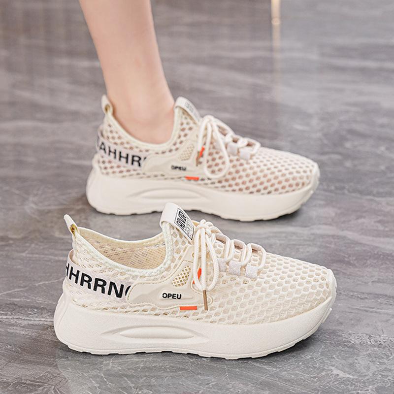 Summer women's shoes new breathable hollow mesh shoes children's versatile thick-soled fly-woven sports casual dad shoes