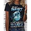 Owl Print T-shirt, Casual Short Sleeved Round Neck Top for Spring and Summer, Women's Clothing