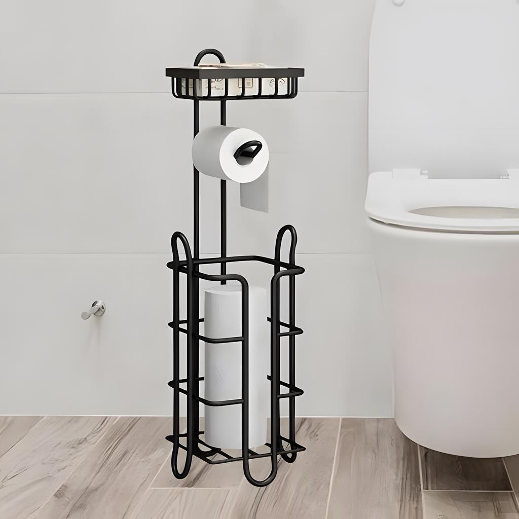 1pc Toilet Paper Roll Holder, Floor Standing Toilet Paper Holder, Bathroom Paper Holder, Paper Towel Storage Shelf