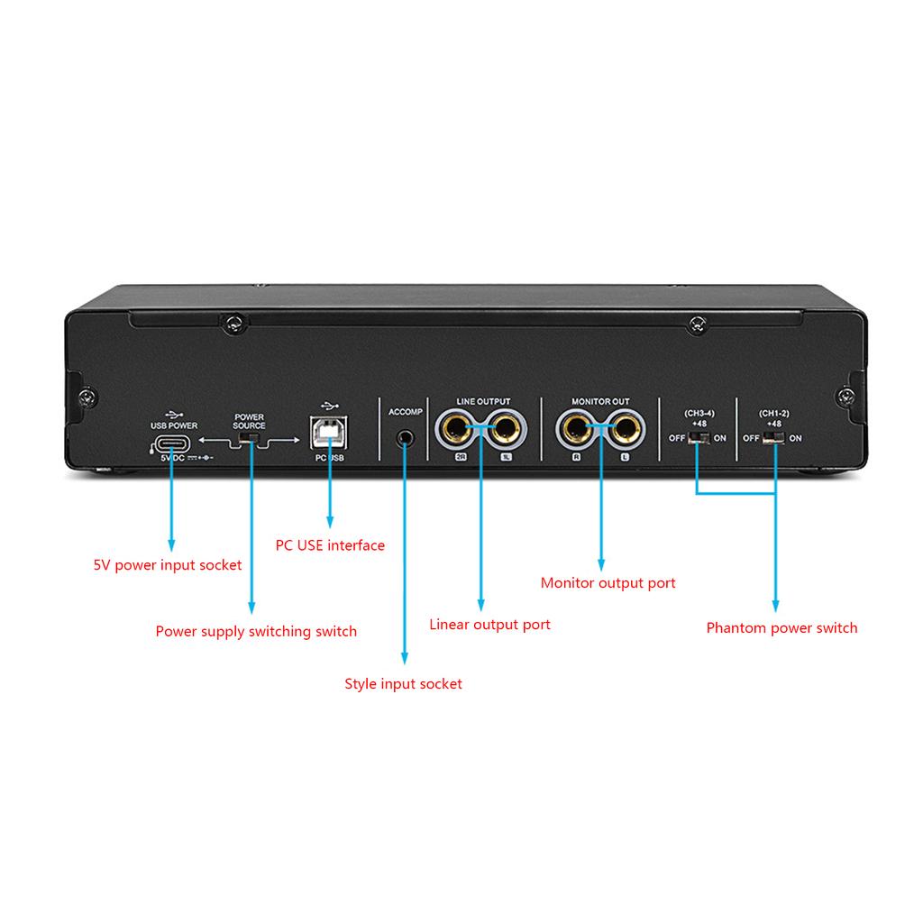 Четырехканальный аудиоинтерфейс звуковая карта для записей студийного качества Звуковая карта с фантомным питанием и питанием USB DC5V