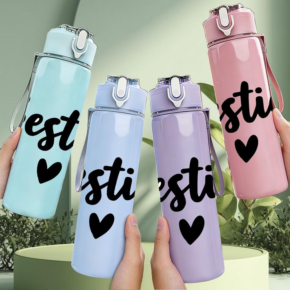 1PC Besties Simple Black Text Print 750ml Color Plastic Sports Water Bottle Leakproof Flip Straw Lid Suitable for Sports Office Home Use