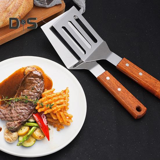 Набор из нержавеющей стали для жарки с деревянной ручкой, жаропрочные твердые лопатки с антипригарным покрытием, прорезные лопатки для жарки, выпечки, переворачивания и переворачивания