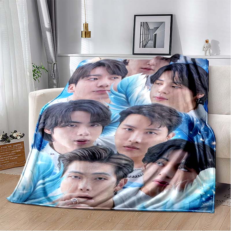 BTS Шуга Мин Юнги Мультяшный Коллаж Фланелевое Пледное Одеяло Мягкое Теплое Покрытие для Дивана Кровати Для K-pop Фанатов ARMY Спальня Домашний Декор Подарок