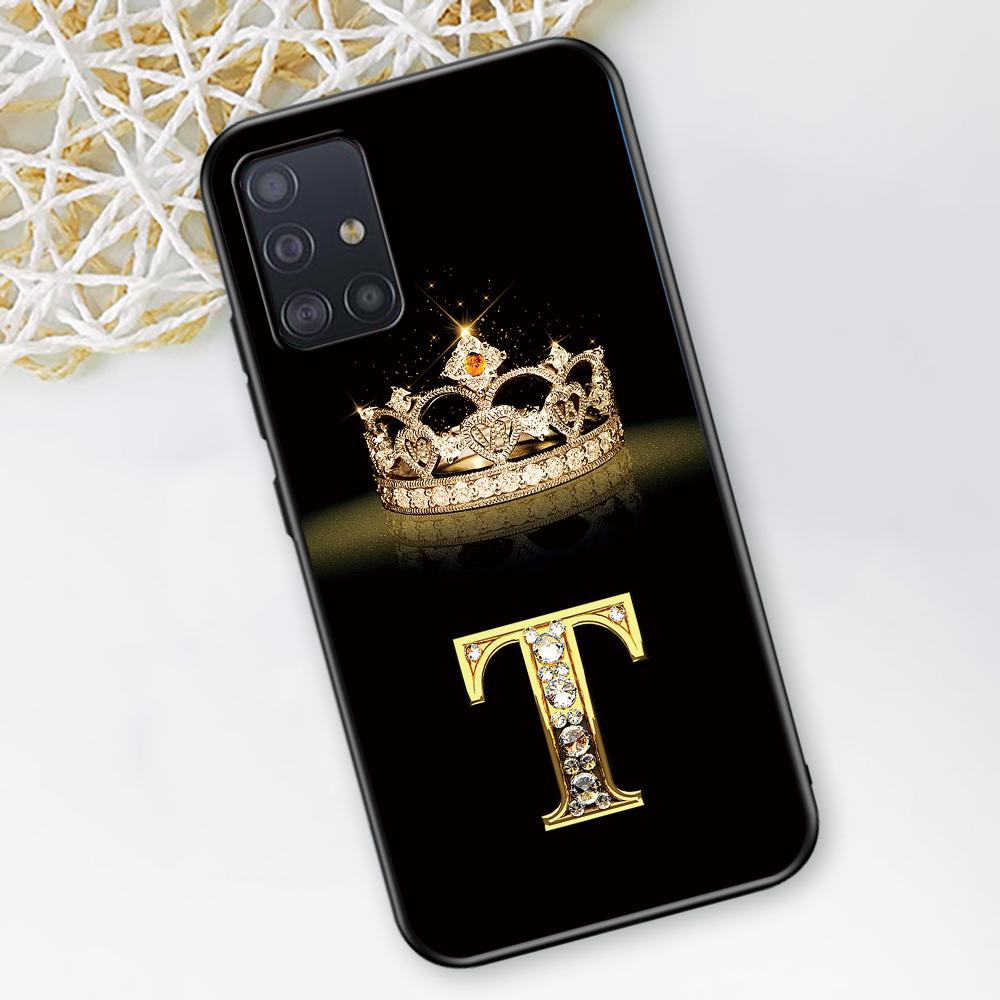 Diamond Crown Letter Case for Samsung Galaxy A52 A12 A53 A51 A32 A21s A22 A31 A72 A02s A13 5G A11 A41 A03s TPU Black Phone Cover