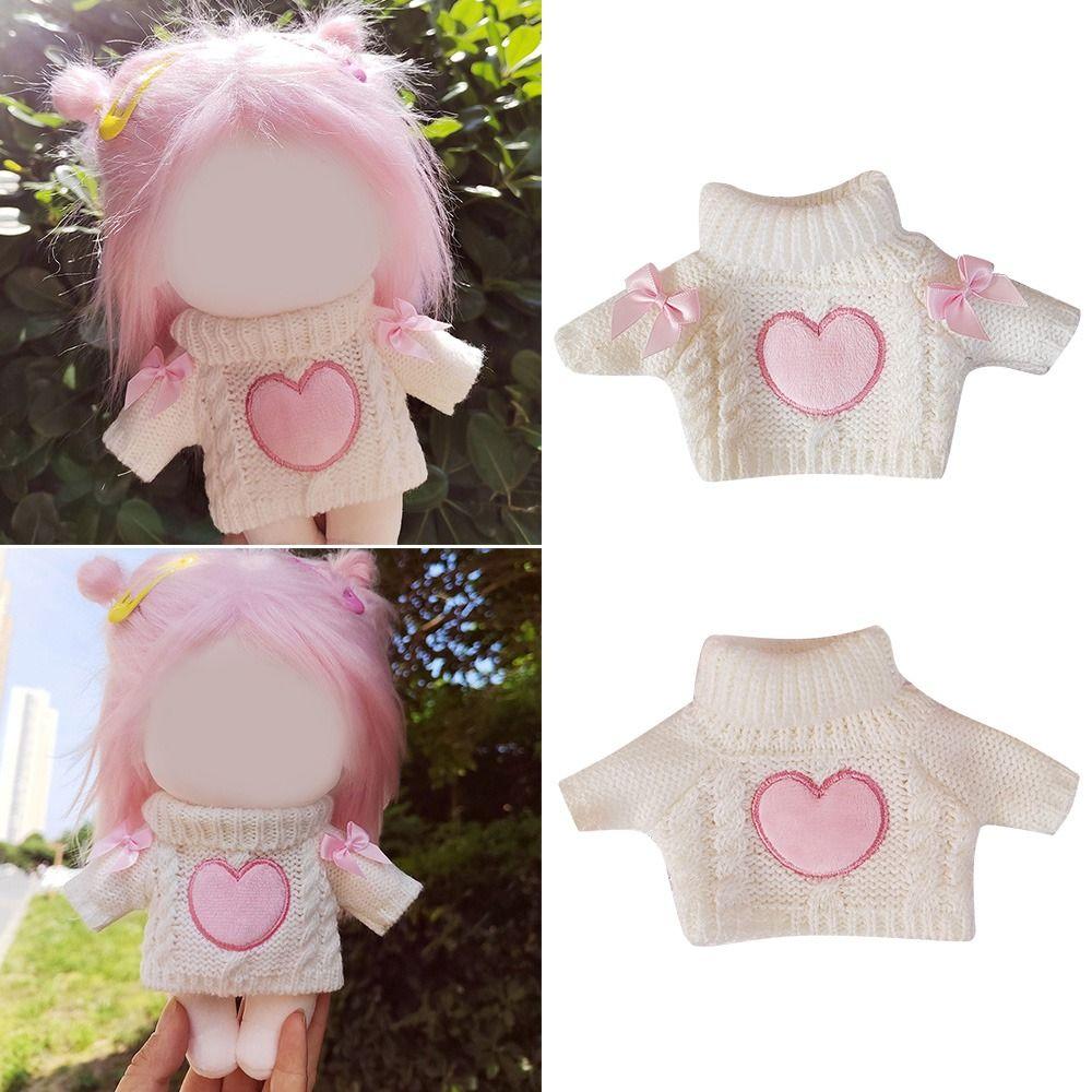 Playing House Cotton Stuffed Dolls Bowknot Knitwear Pink Heart Knitting Clothes 20cm Doll Sweater