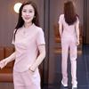 Повседневный спортивный костюм в китайском стиле для женщин, летняя мода, национальный стиль, топ с застежкой-пуговицей, брюки с широкими штанинами, комплект из двух предметов