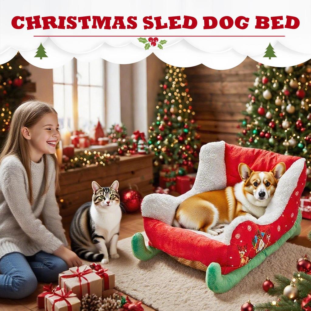 Christmas Plush Cozy Nest Insulated Christmas Sleigh Dog Bed Cat Bed for Cat Holiday Kitten Calming Puppy Sleeping Animal Winter