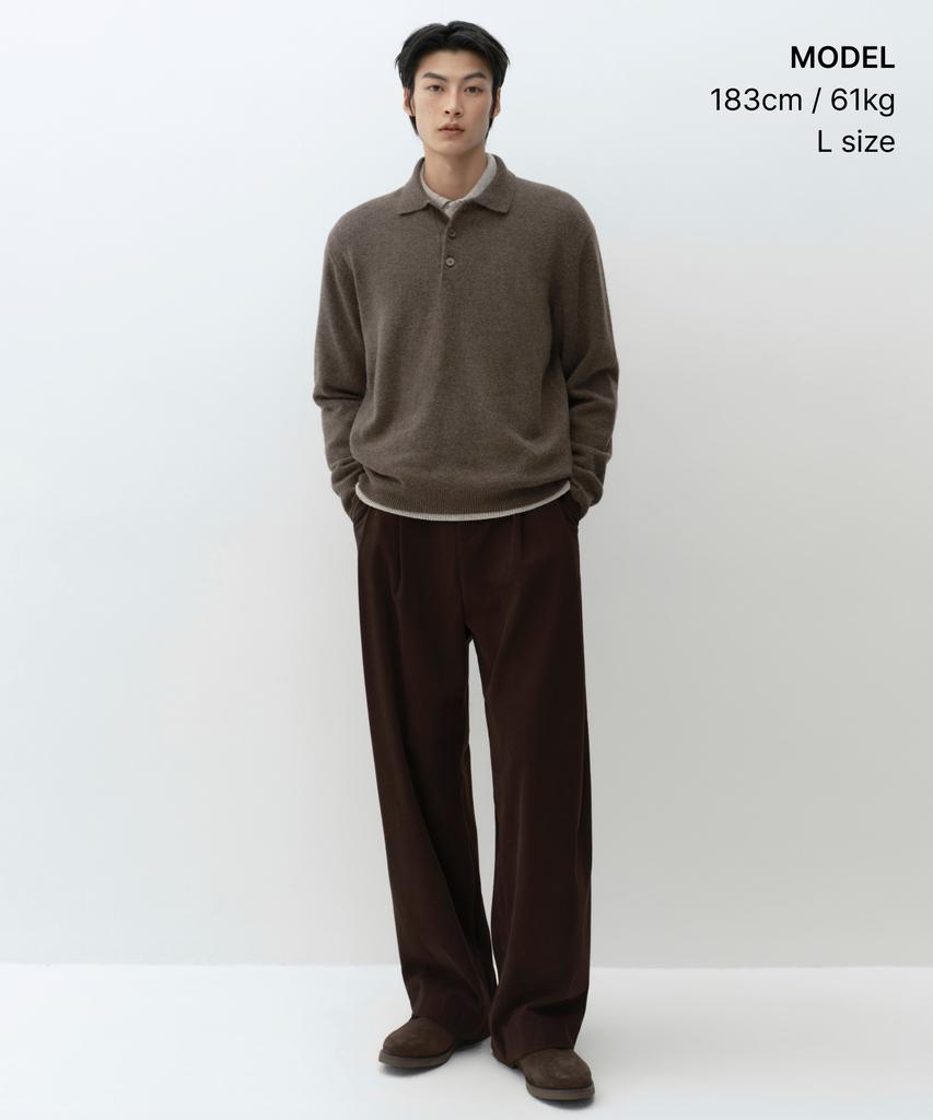 MUSINSA STANDARD [Victoria Wool] Minimal Collared Knit [Brown]