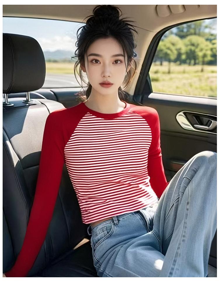 Spicy Girl Patchwork Striped Short T-Shirt
