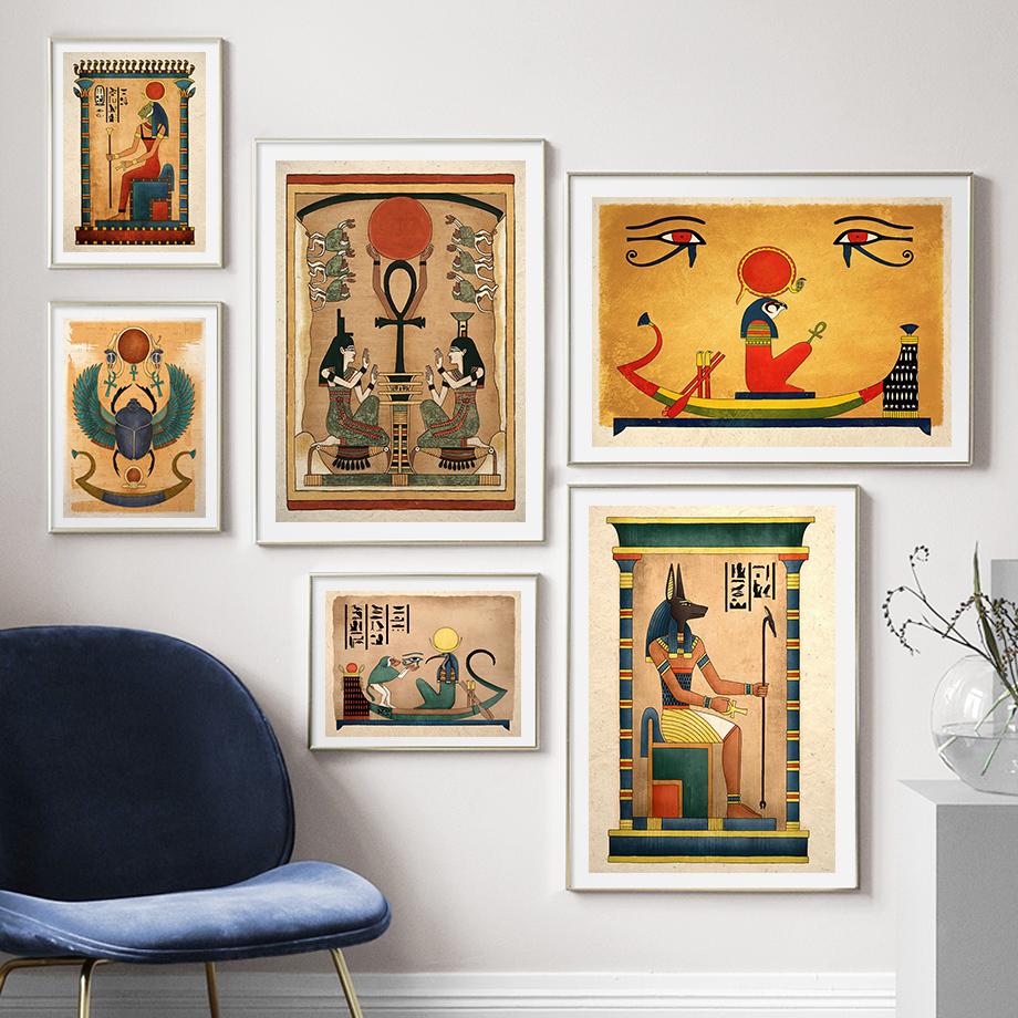 Ancient Egyptian Wall Art Canvas Painting Bastet Anubis God Pharaoh Nordic Posters and Prints Wall Picture for Living Room Decor No Frame