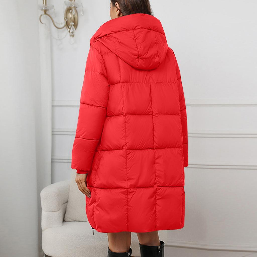 Women's Solid Color Hooded Medium Long Thick Waist Padded Coat