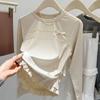 Зимняя осень шикарная кружевная строчка имитация двухсекционной футболки с длинными рукавами женская блузка с новым дизайном банта милая нижняя рубашка