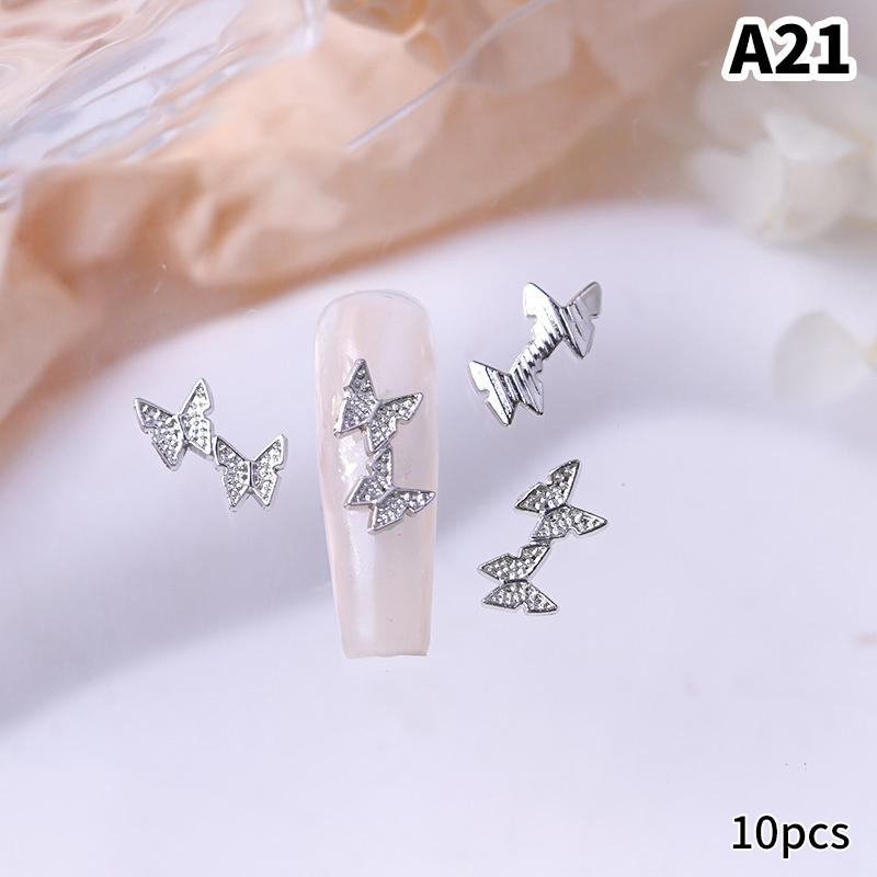 10 шт./пакет в форме бабочки, звезда, цветок, подвеска для ногтей, серебряный сплав для ногтей, жемчужные украшения, аксессуары, принадлежности для ногтей