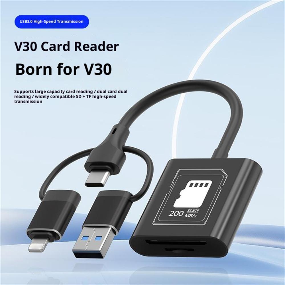 TYS-205 Адаптер-кардридер iP/Type-C/USB на SD/TF, Высокоскоростной, Два слота, V30, USB 3.0 для передачи данных/резервного копирования фото, Совместим с iOS/Android/MAC
