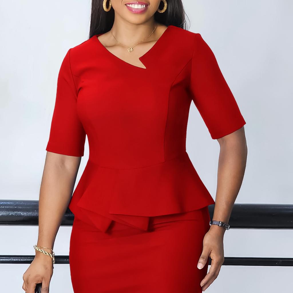 YYFS Женская мода лето весна однотонный принт рукава 3/4 О-образный вырез высокая талия повседневные платья