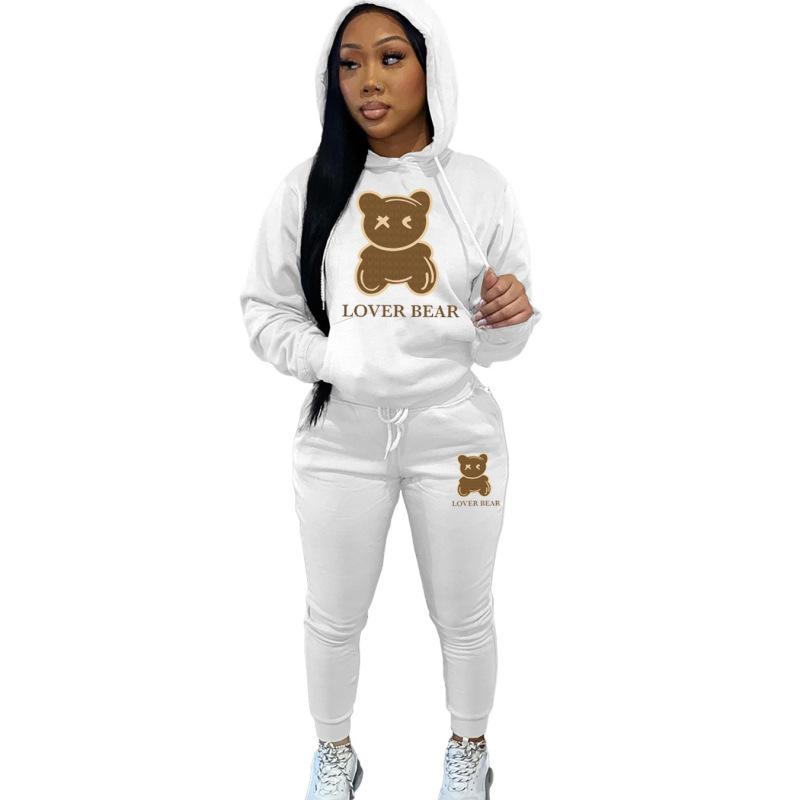 Hooded Sweatshirt Set Bear Head Print Sweatpants Sweatshirt Set