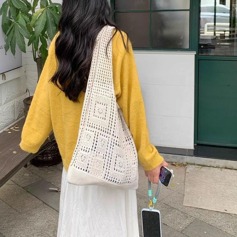 Simple Crochet Tote Bags Fashion Hollow Knitted Women's Bags Casual Female Shoulder Bags Ladies Shopping Top-Handle