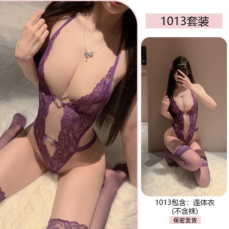 Erotic Underwear, Pure Desire Lace Seductive Jumpsuit, Feminine See-through Small chest Uniform, no-take Pajamas 1013