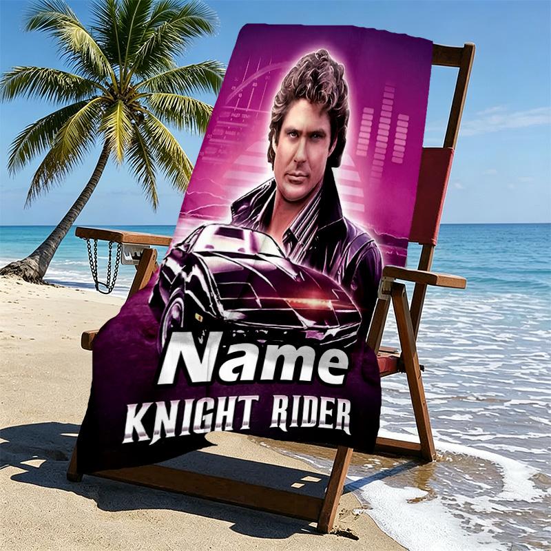 Custom Name Personalized Knight Rider Print Beach Towel, for Trip Camping Beach Party Home Decor, Birthday Gift for Family & Friends