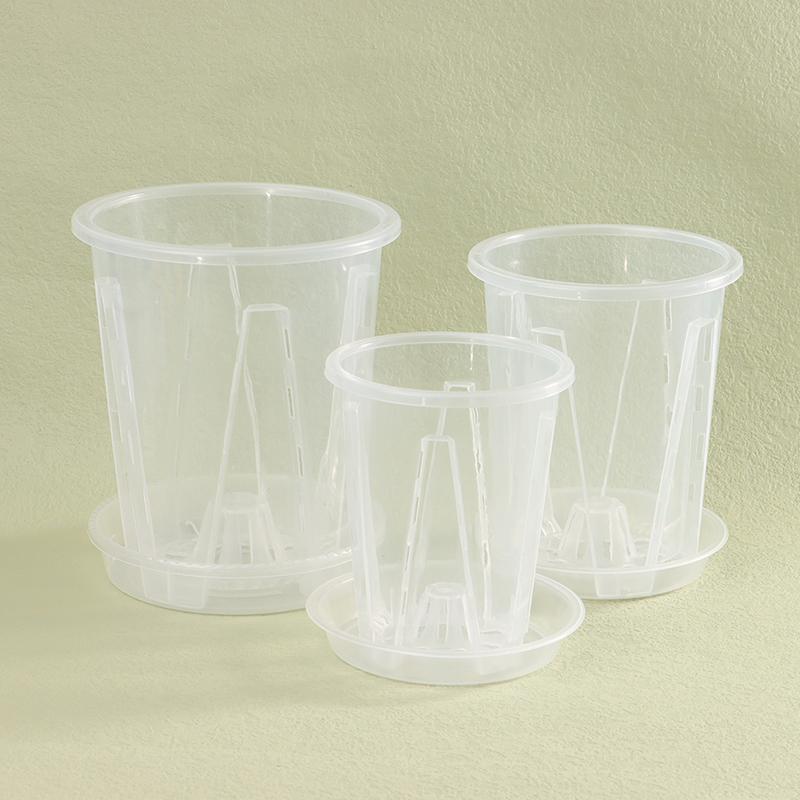 Root Control Transparent Flower Pot With Tray For Phalaenopsis Orchid Planting