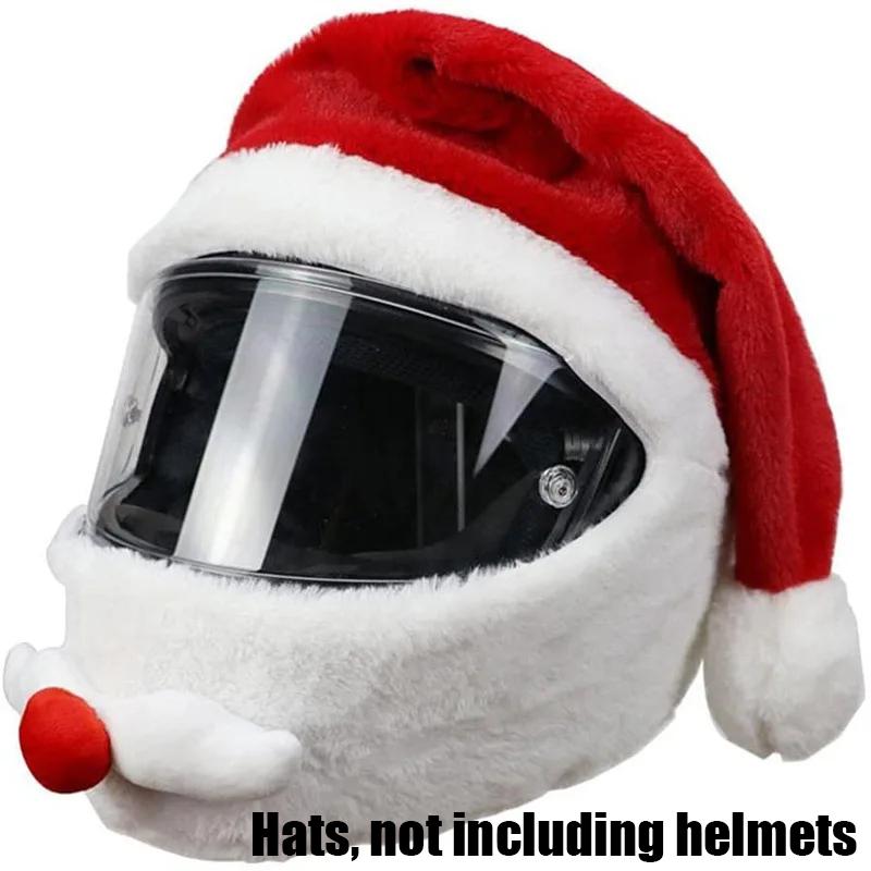 1-3Pc Plush Santa Motorcycle Helmet Cover Decoration for Christmas Cycling Full Face Hat Santa Claus Christmas Gift Helmet Cover