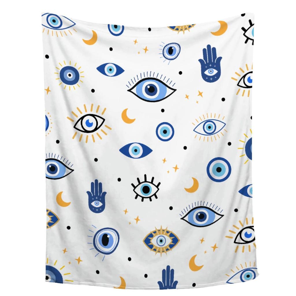 Evil Eye pattern digital-printed polyester Bedroom velvet flannel cover blanket Fleece soft sofa cover blankets for beds