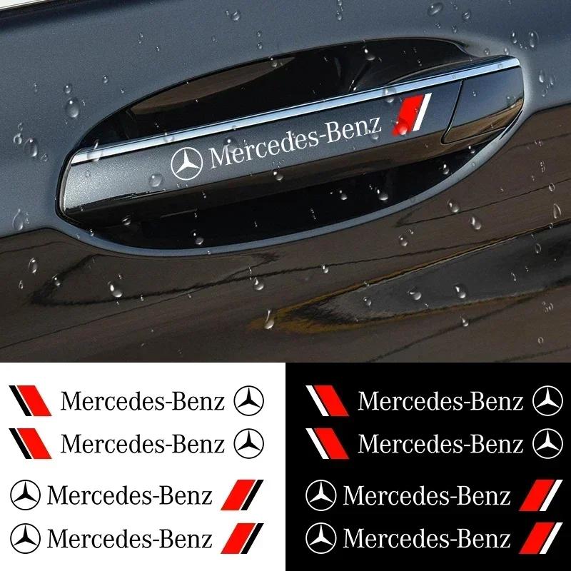 4PCS Car Styling Door Handle Decoration Stickers Decals For Mercedes Benz AMG class W205 W203 GLC GLK W206 W220 A180 W211 GK1