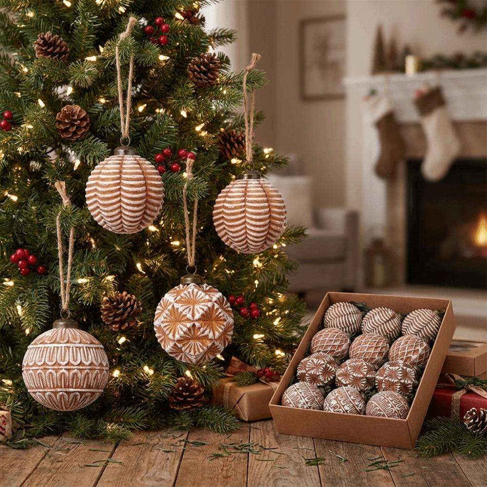 12PCS Brown Christmas Ornament Ball Set Vintage Style Christmas Spheres Pendant New Year Gift