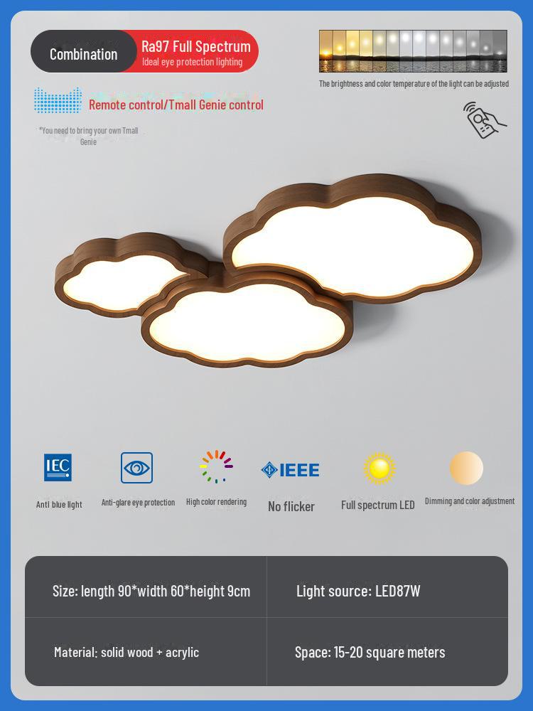 Nordic Style Walnut Solid Wood Ceiling Lamp for Living Room, Bedroom, Study - Eye Protection, Antique Finish