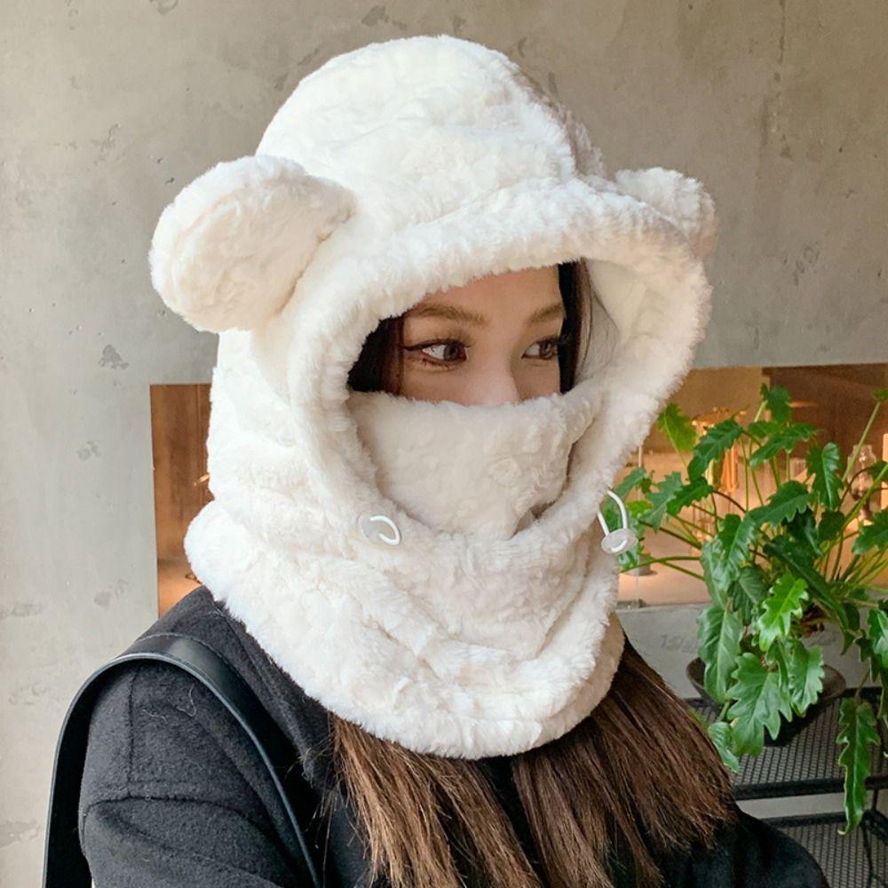 Теплая шапка-бини с ушками медвежонка, плюшевая маска-балаклава, набор шапок- skullies, кавайная балаклава, женская/для девочек