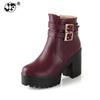 Large Size 34-43 Buckle Square High Heels Women Shoes Woman Fashion Thick Platform Black Winter Ankle Boots 856yu