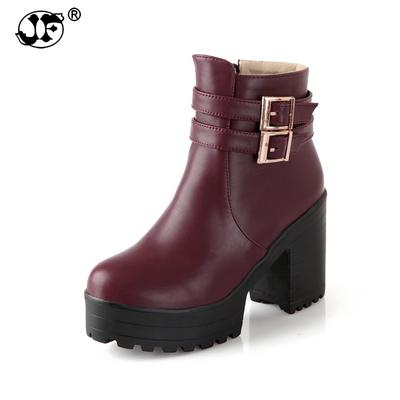 Большой размер 34-43 Туфли-лодочки на квадратном высоком каблуке с пряжкой Женская обувь Женская мода Толстая платформа Черные Зимние ботильоны 856yu