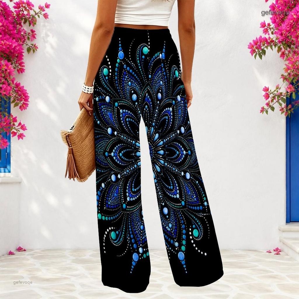 Women Plus Size Halloween Printed Loose Wide Leg Full Length Pants