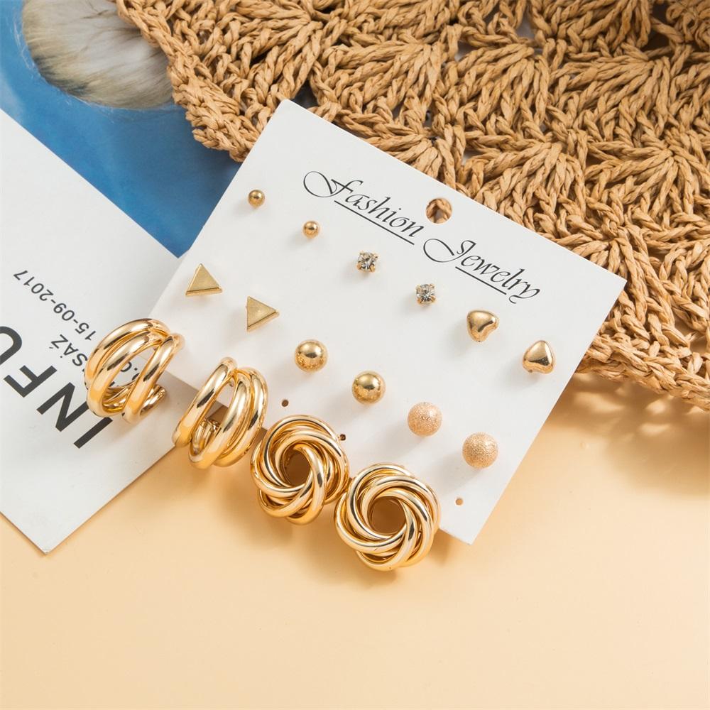 Винтажные золотые серьги-кольца, набор для женщин, круглые серьги-кольца, серьги-гвоздики, модные ювелирные изделия, подарки